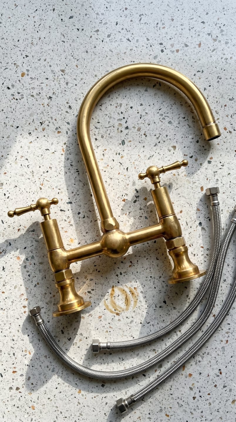 Customer photo review of Perla Brass Bridge Kitchen Faucet