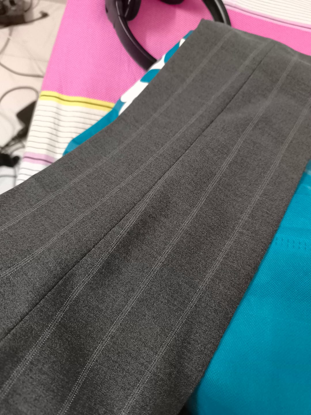 Customer photo review of Trousers With Belt Loop -  Dark Grey Wide Stripe (Slim Straight)