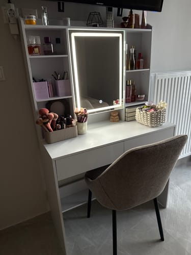 Customer photo review of Τραπέζι Μπουντουάρ Μακιγιάζ Tουαλέτας Κρεβατοκάμαρας Καθρέφτης Με Ντουλάπι Λευκό με Φωτισμό LED Ρυθμιζόμενη Φωτεινότητα RD-T123T14