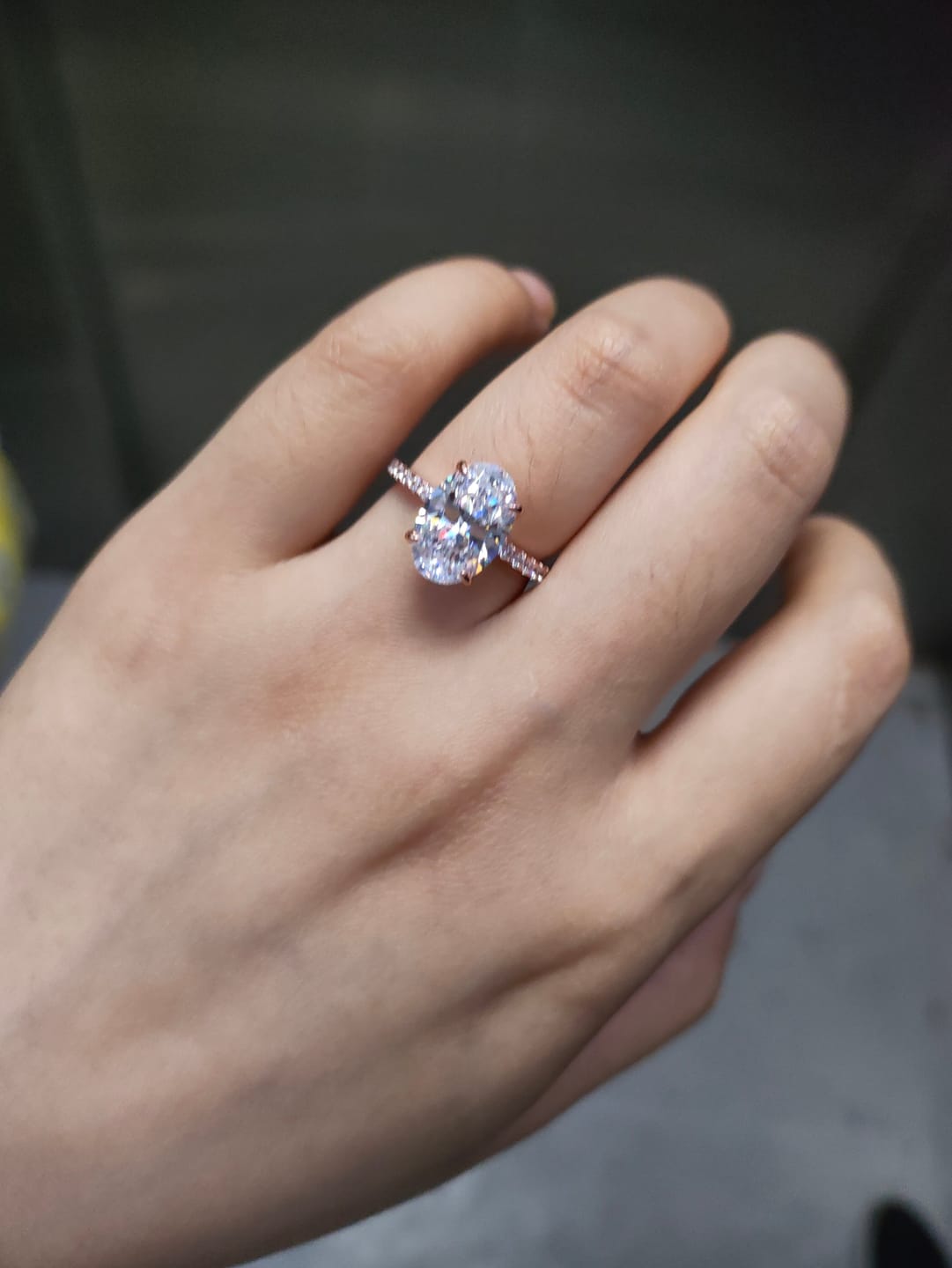 Customer photo review of S925 4.0Ct Oval Cut Classic Hidden Halo Pavé Engagement Ring Promise Ring