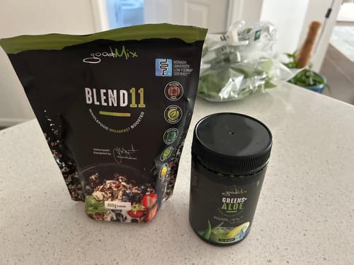 Customer photo review of Super Greens Plus Aloe: Australian-made organic greens powder.