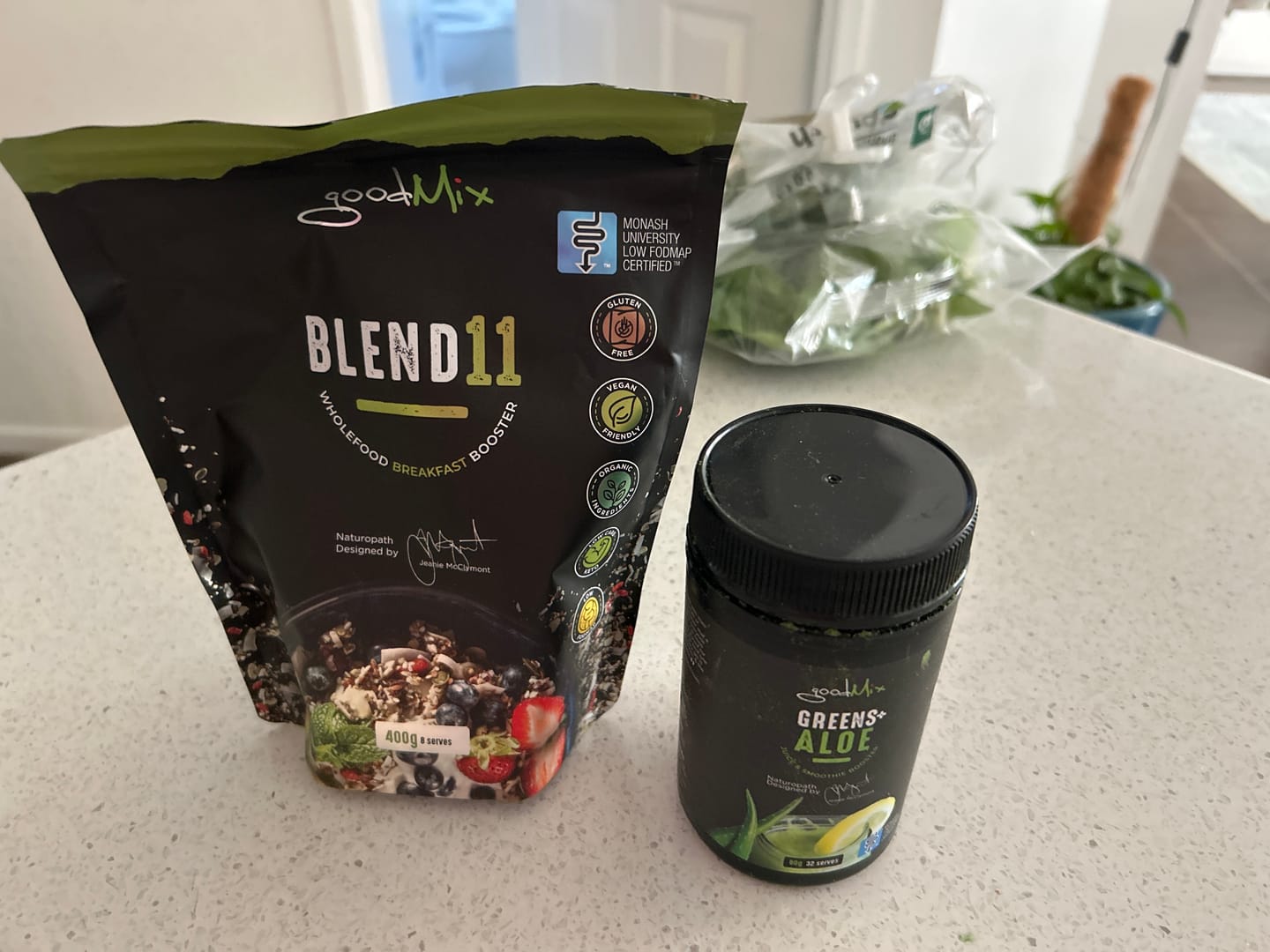 Customer photo review of Super Greens Plus Aloe: Australian-made organic greens powder.
