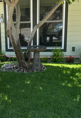 Customer photo review of 24" H Outdoor Concrete Bird Bath - 24" H * 18.8" Φ Mosaic Stone Design BirdBath Perfect for Adding Interest to Garden, Patio, Backyard, Porch and Deck