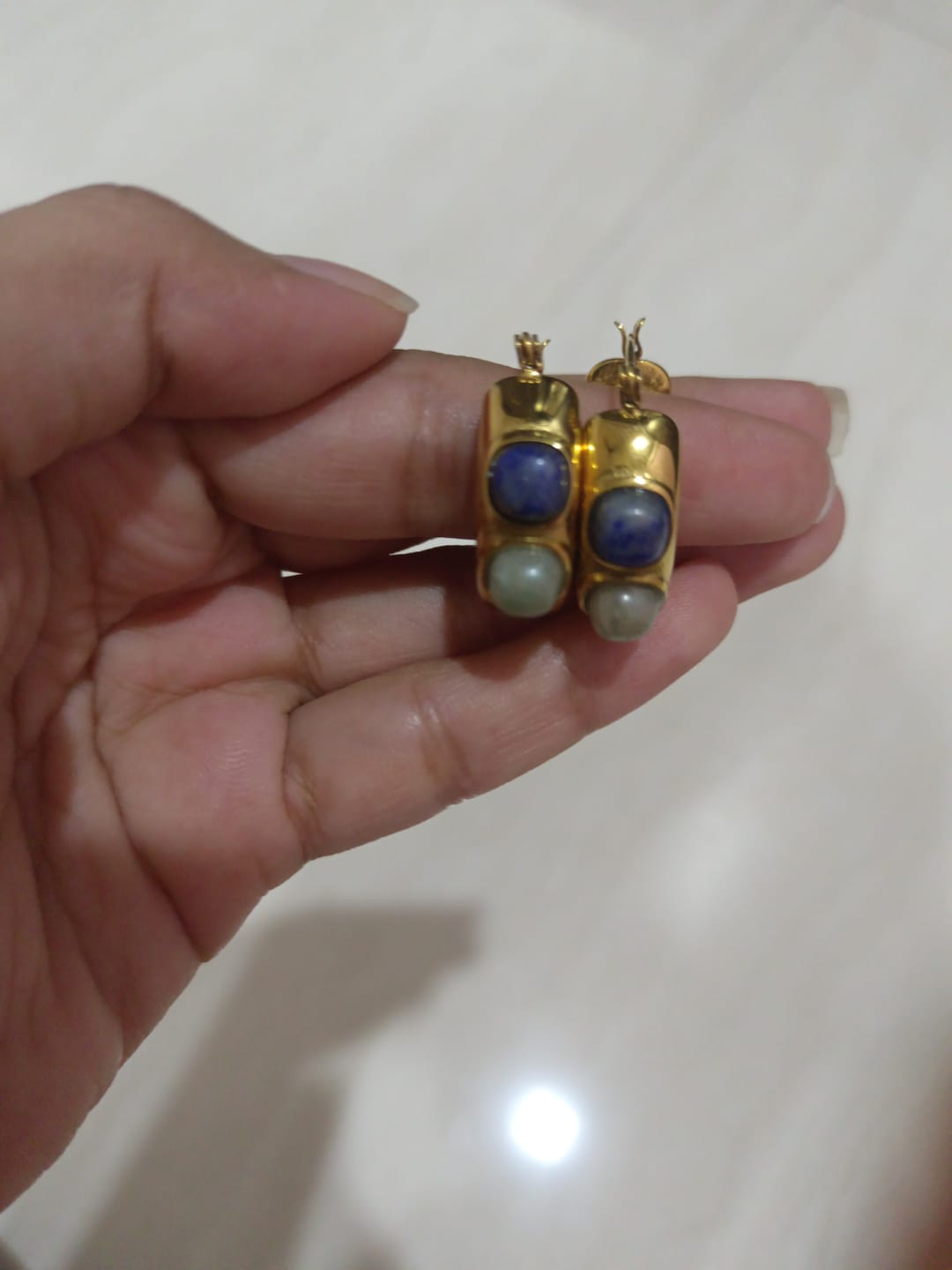 Customer photo review of Turq Gold Hoop Earrings