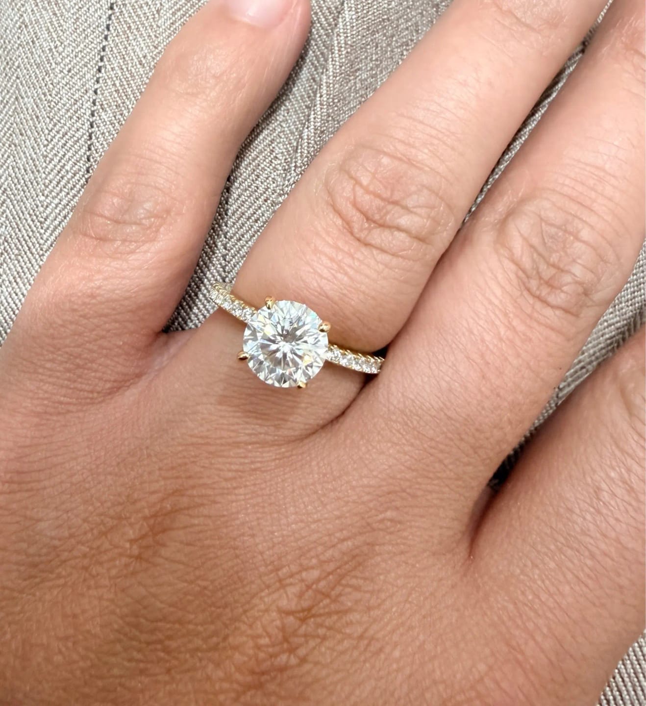 Customer photo review of Round Cut Hidden Halo Moissanite Ring