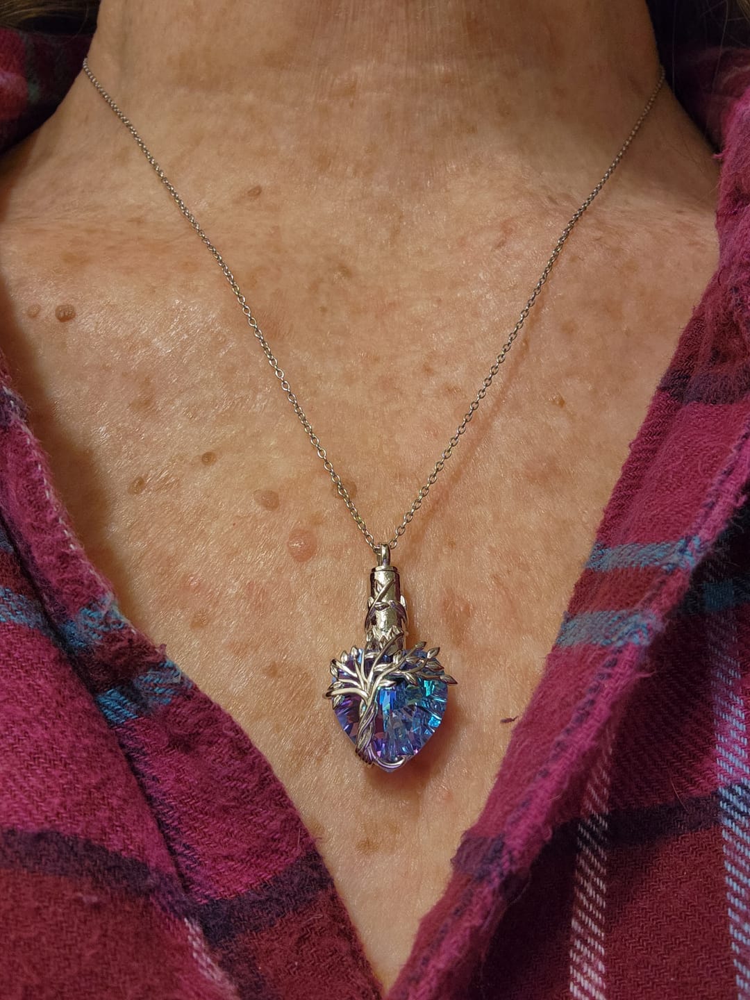 Customer photo review of Crystal Cremation Necklace - Tree of Life Keepsake Urn