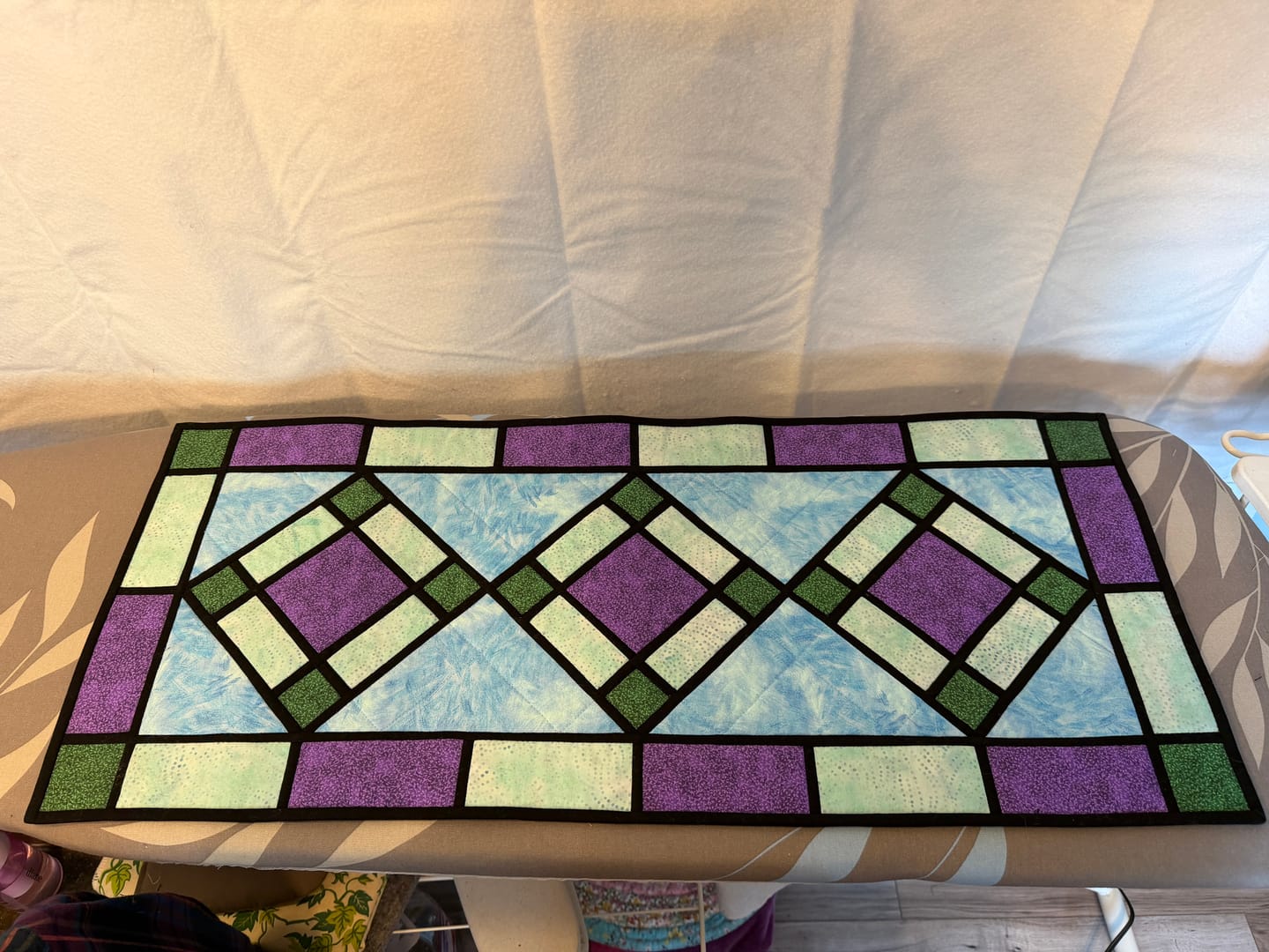 Customer photo review of Stained Glass Table Runner Pattern - Cut Loose Press