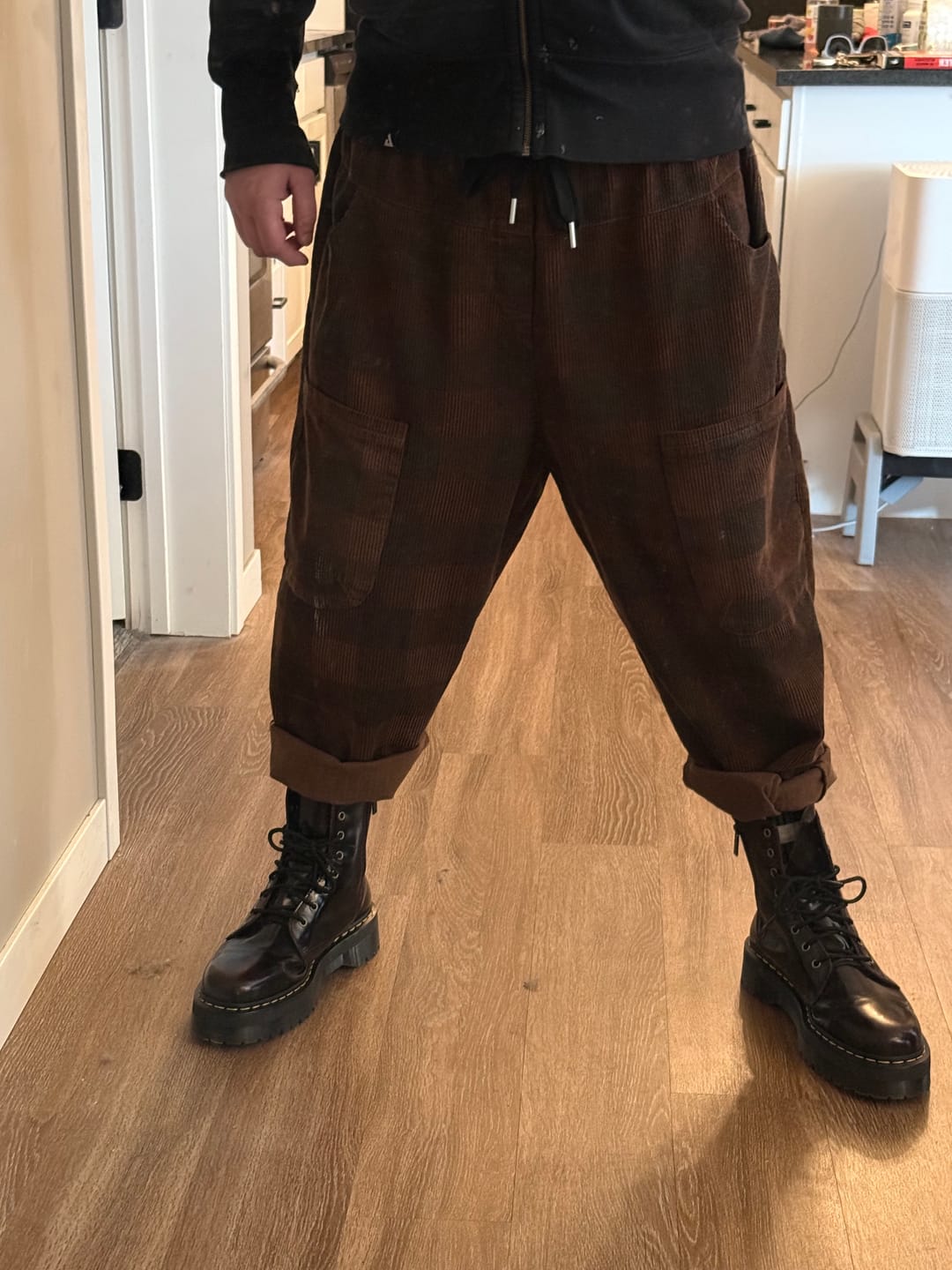 Customer photo review of Plus Size Women Retro Plaid Corduroy Loose Harem Pants