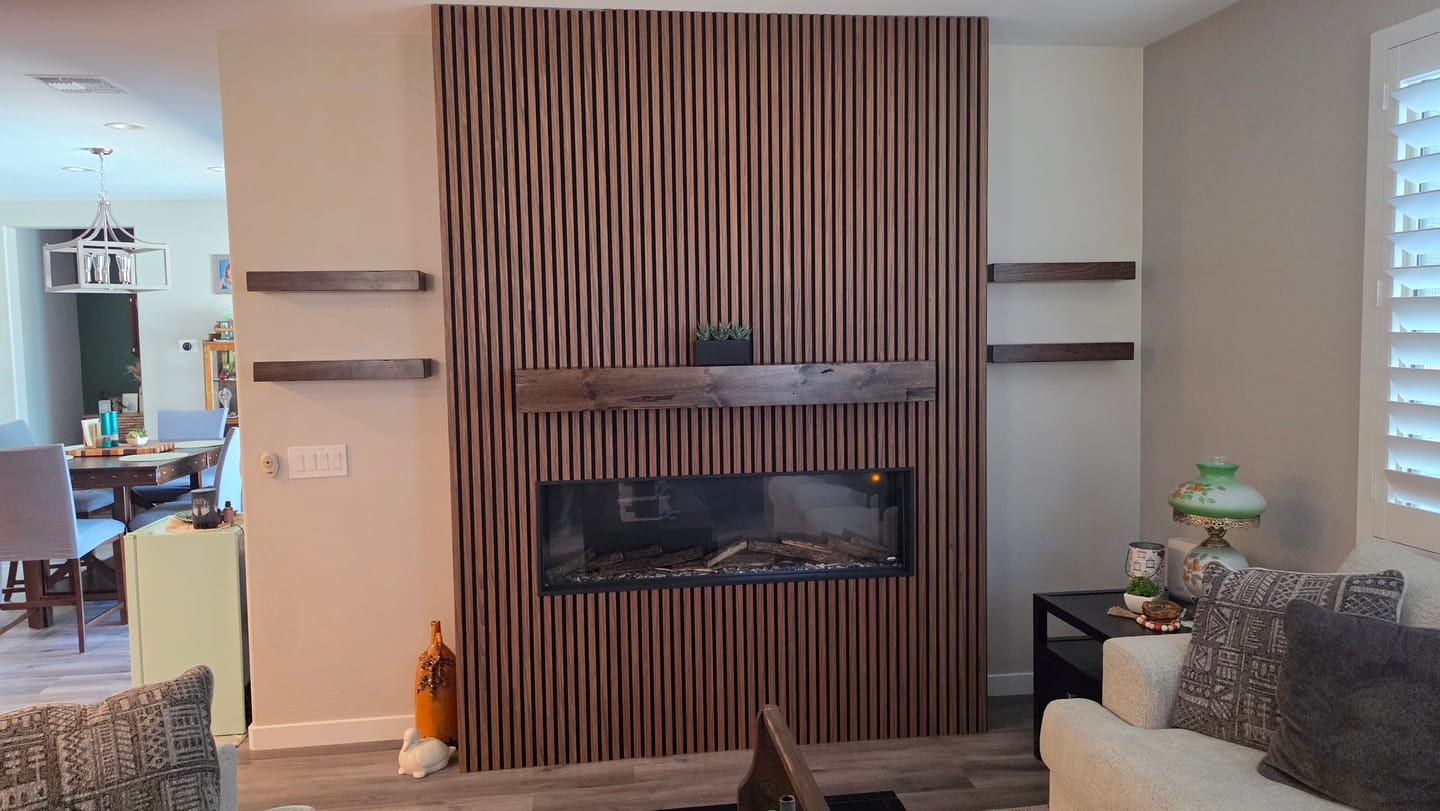 Customer photo review of Distressed 3" Thick Floating Shelves