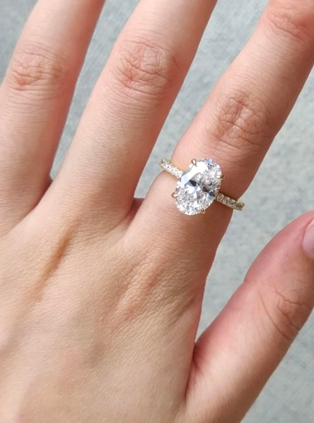 Customer photo review of S925 4.0Ct Oval Cut Classic Hidden Halo Pavé Engagement Ring Promise Ring