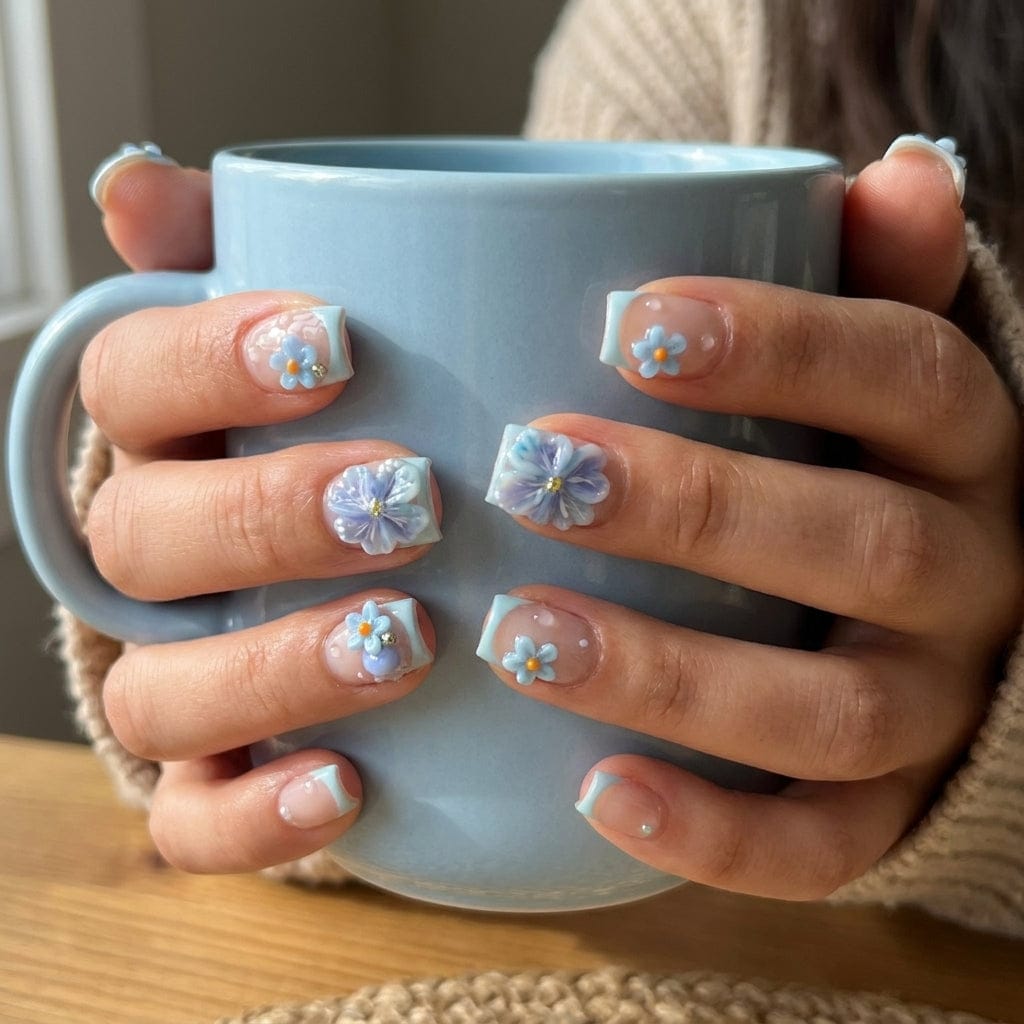Customer photo review of Pink Heart Swirl — White & Glitter Press-On Nails