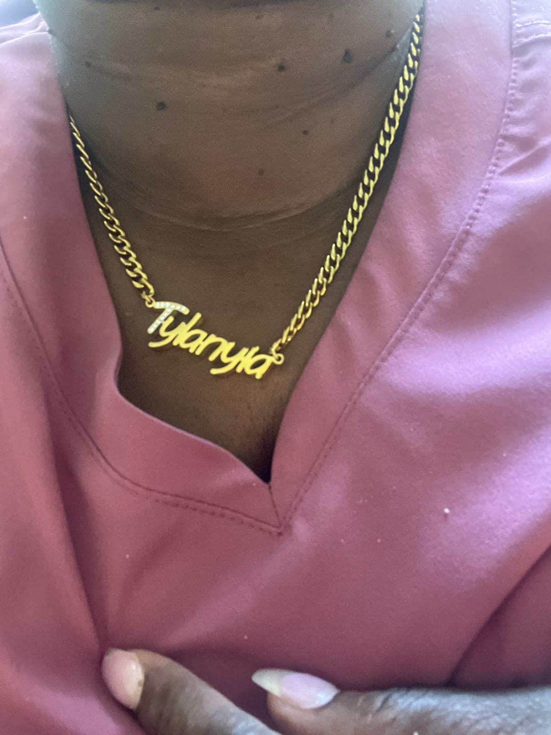 Customer photo review of Thick Nameplate Necklace w/ Cuban Chain