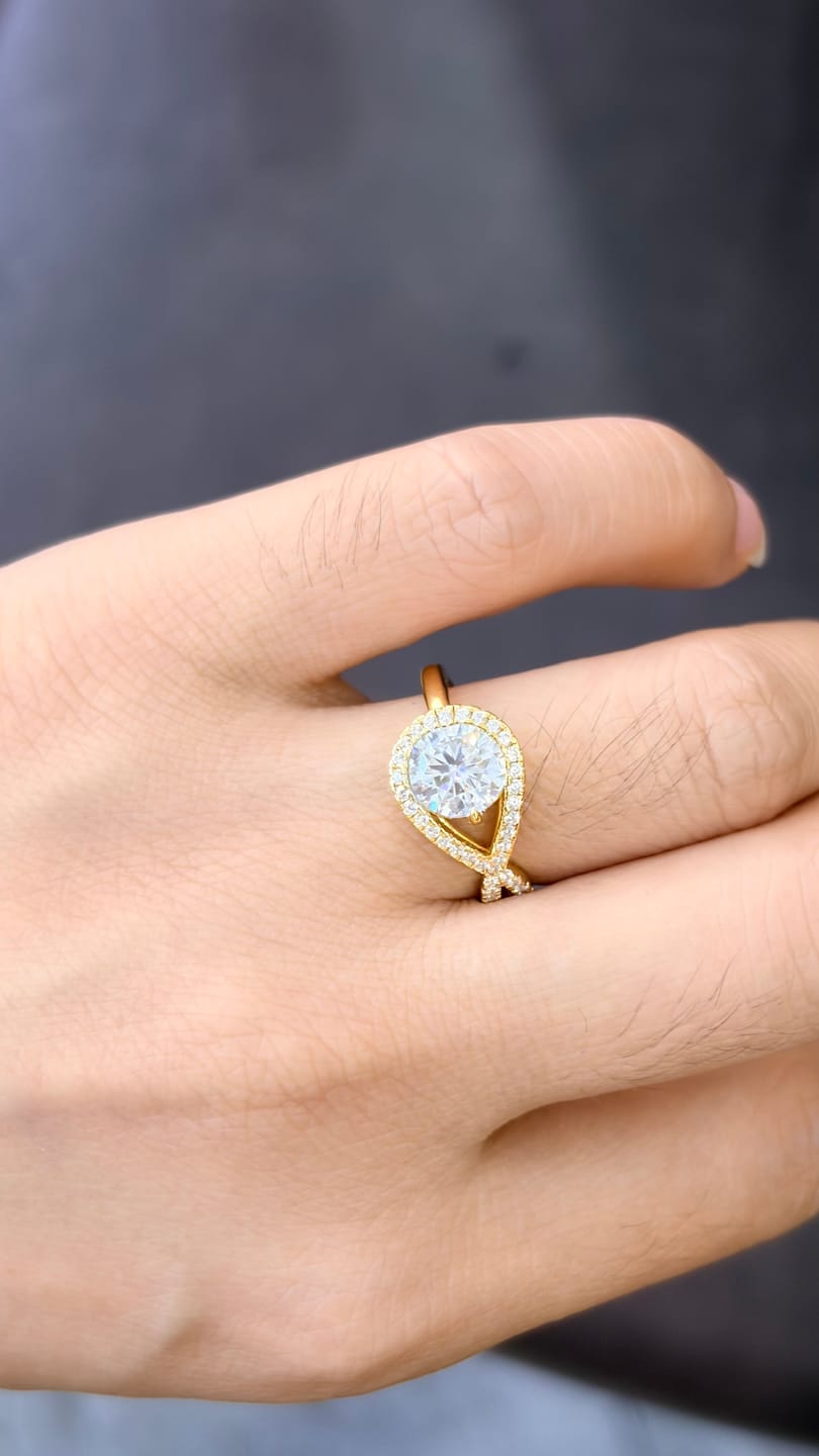 Customer photo review of S925 Moissanite Halo 1.2Ct Round Cut Yellow Gold Engagement Ring