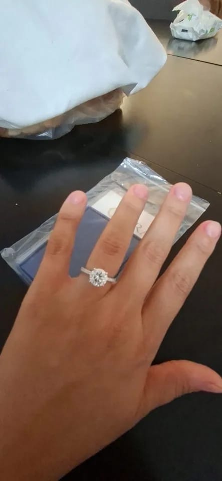 Customer photo review of Round Cut Hidden Halo Moissanite Ring