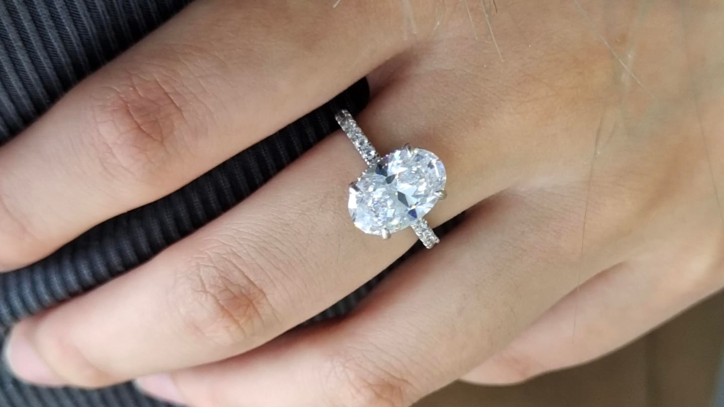 Customer photo review of S925 4.0Ct Oval Cut Classic Hidden Halo Pavé Engagement Ring Promise Ring