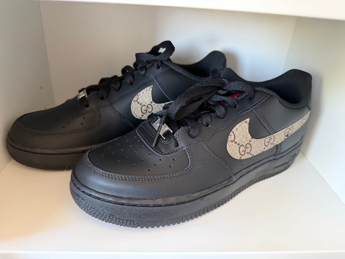Customer photo review of Black GeeGee Swoosh Red Bottom Air Forces