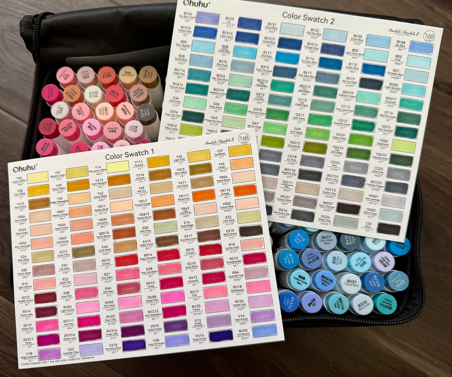 Customer photo review of Ohuhu Honolulu 168 Colors Dual Tips Alcohol Art Markers (New Color Codes)