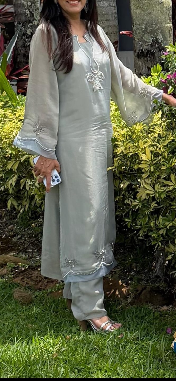 Customer photo review of Sage Green Embroidered Festive Suit