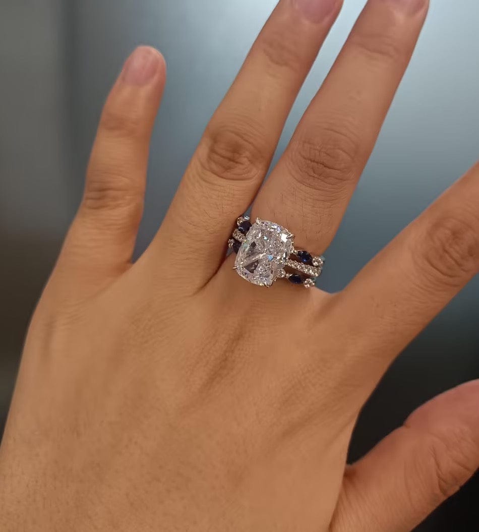 Customer photo review of S925 6.5Ct Cushion Cut Insert Wedding Ring Set With Unique White & Blue/Red Stone Engagement Ring Enhancer