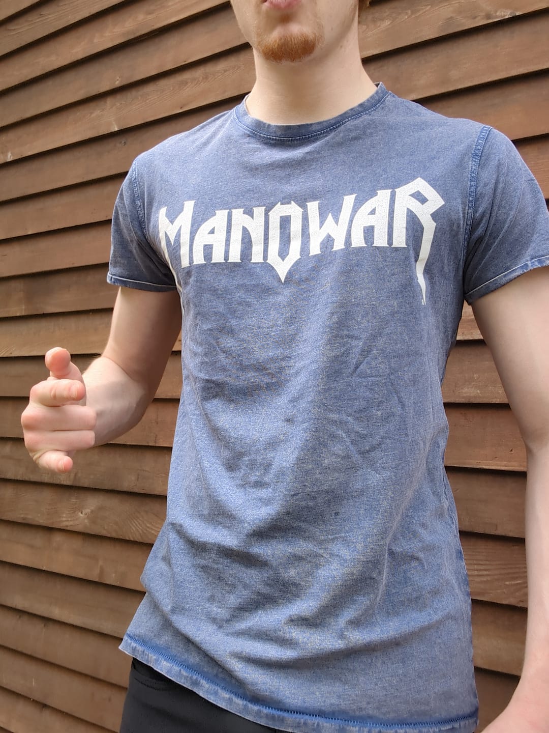 Customer photo review of MANOWAR T-SHIRT BLUE ACID WASH VINTAGE LOGO