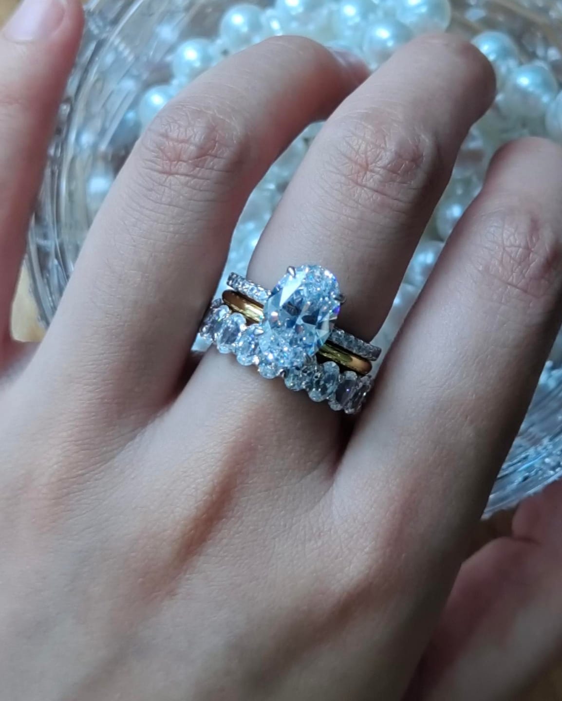 Customer photo review of S925 3PC 4.0Ct Oval Cut Wedding Ring Set Travel Ring For Her With Two Classic Wedding Bands