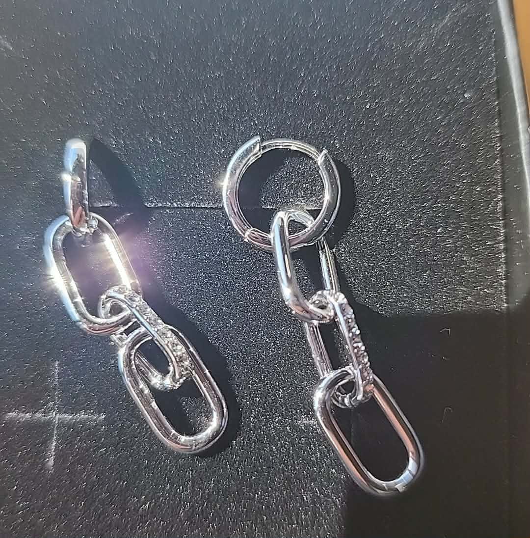 Customer photo review of Brinlee 18k White Gold Plated Chain Dangle Earrings with Swarovski Crystals for Women