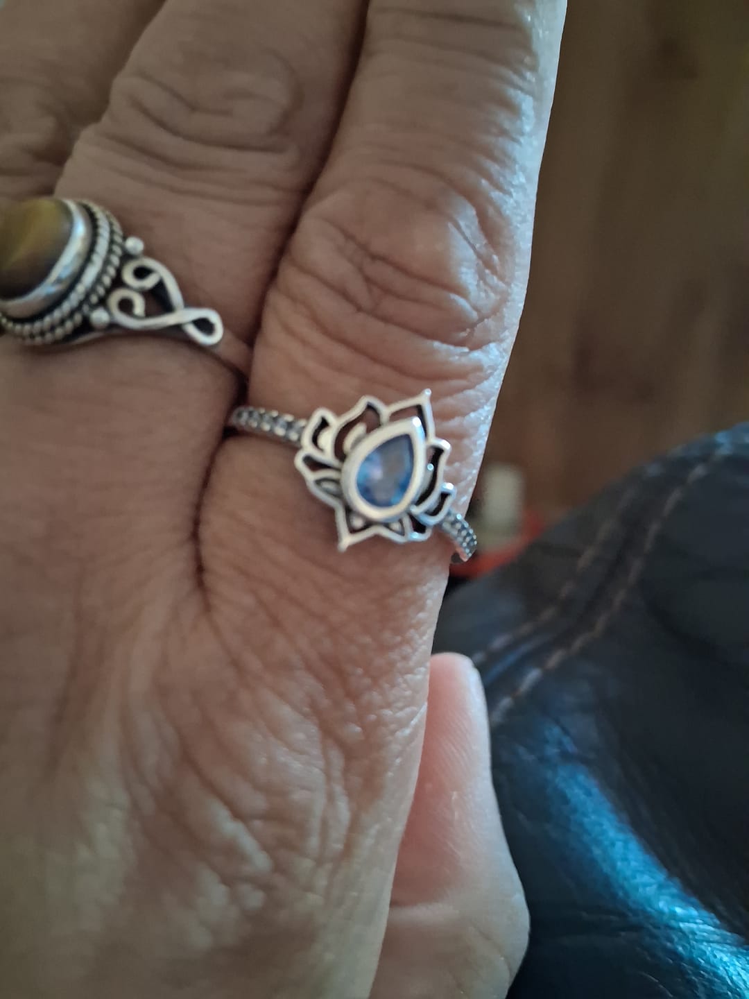 Customer photo review of Buddha Stones Sterling Silver Lotus Zircon Blessing Protection Ring