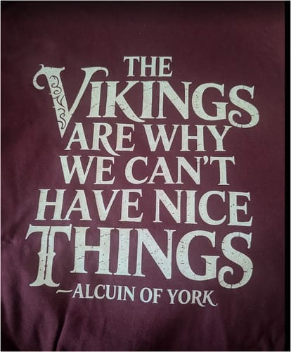 Customer photo review of Vikings Why We Can't Have Nice Things T-Shirt