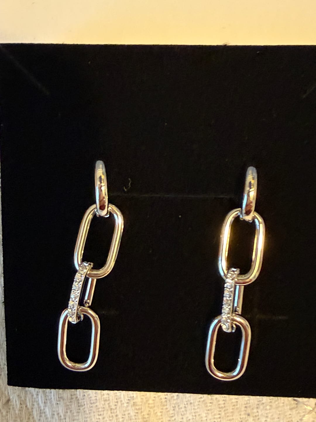 Customer photo review of Brinlee 18k White Gold Plated Chain Dangle Earrings with Swarovski Crystals for Women
