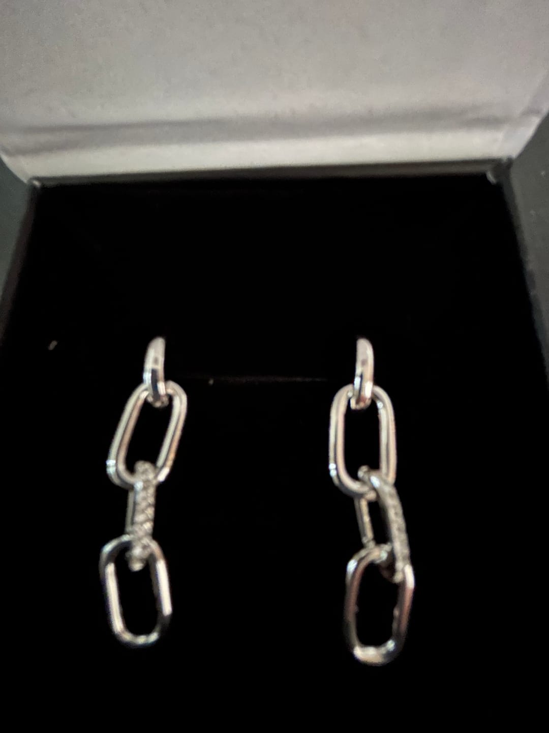 Customer photo review of Brinlee 18k White Gold Plated Chain Dangle Earrings with Swarovski Crystals for Women