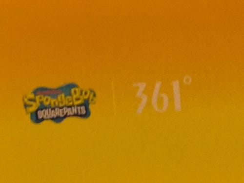 Customer's close-up of the yellow packaging for Joker 1 "Patrick Star" shoes, showing the SpongeBob and 361° logos.