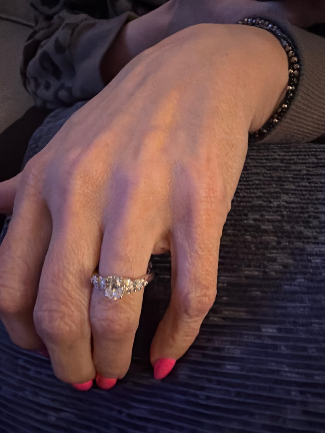 Customer photo review of Oval Cut Moissanite With Marquise Cluster Engagement Ring
