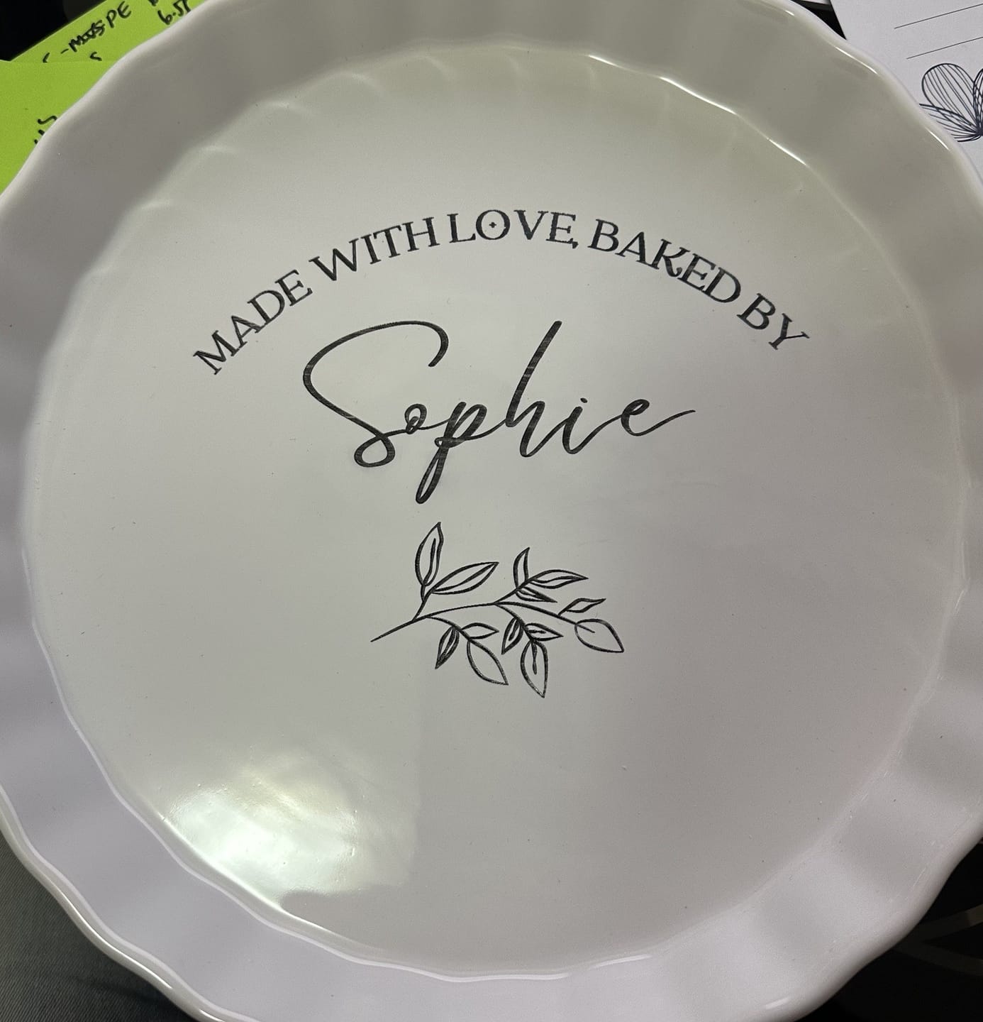 Customer photo review of Custom Engraved Round Porcelain Baking Pie Dish
