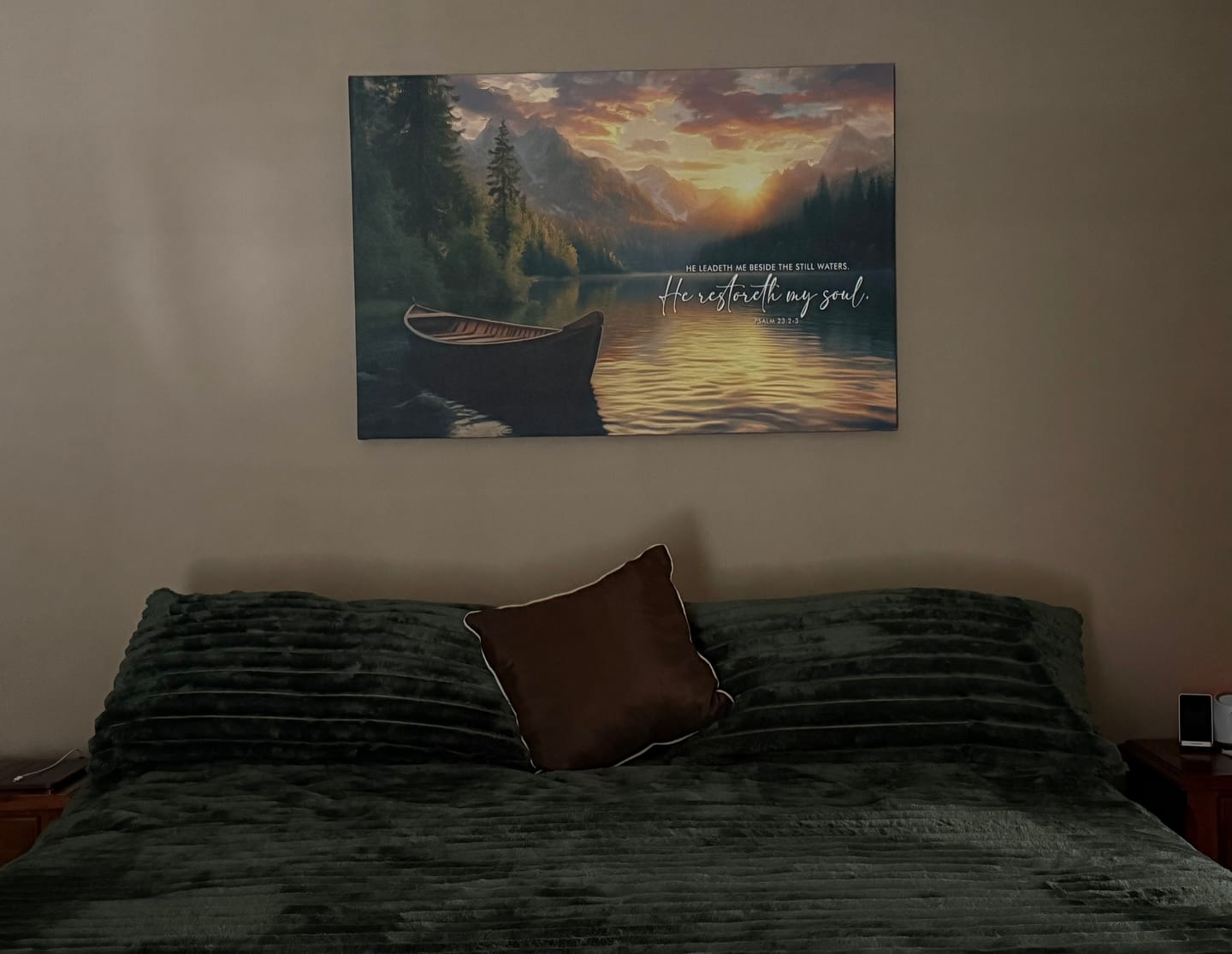 Customer photo review of He Leadeth Me Beside The Still Waters Psalm 23:2-3 Bible Verse Wall Art Canvas