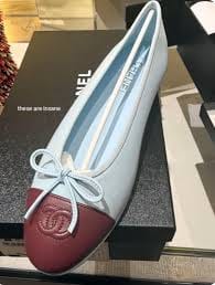 Customer photo review of Chanel 2026 Ballet Flat Light Blue And Burgundy Lambskin