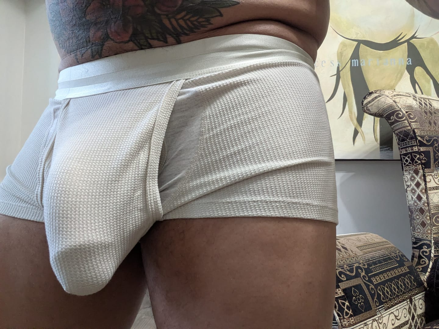 Customer photo review of 3 Pack Men's Breathable Comfort Double-Sided Access Soft Waffle Cotton Trunks