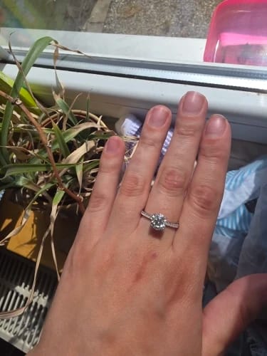 Customer photo review of Round Cut Hidden Halo Moissanite Ring