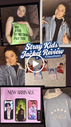 Customer video review of Unisex Versatile Kpop Logo Print Fake Two Piece Denim Jacket