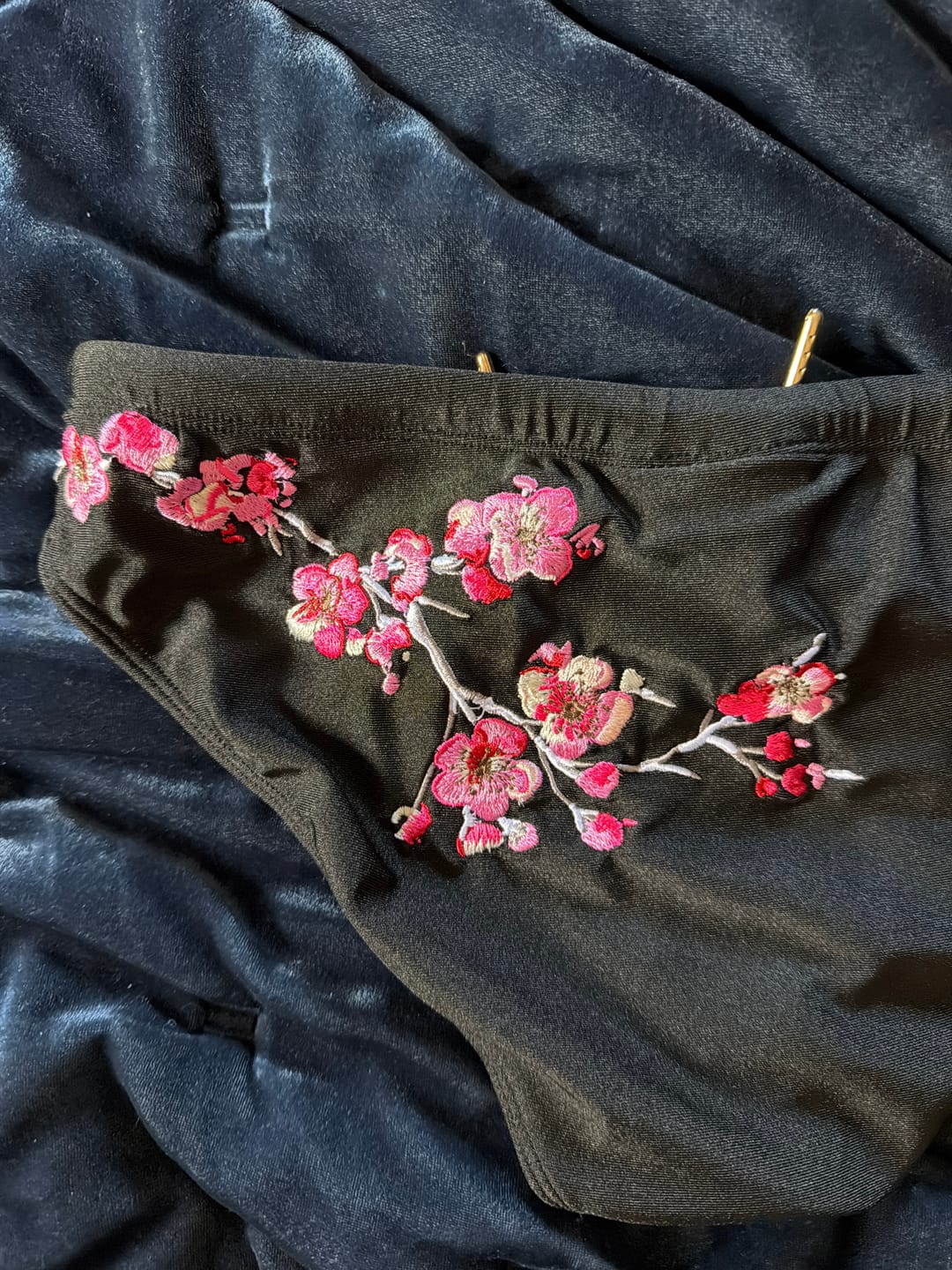 Customer photo review of Embroidered Sakura Swim Brief - Black