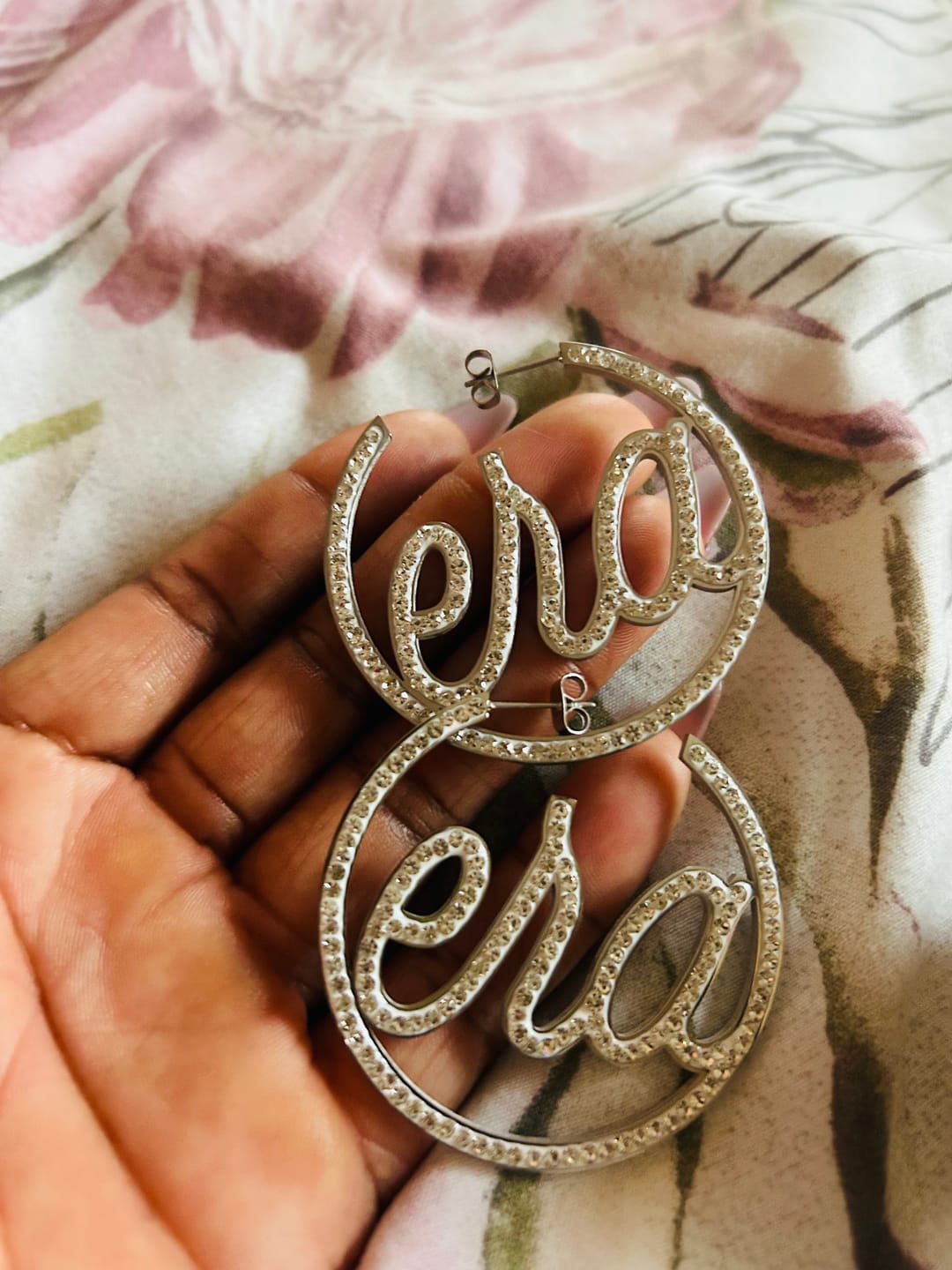 Customer photo review of Silver Luxe Logo Hoops