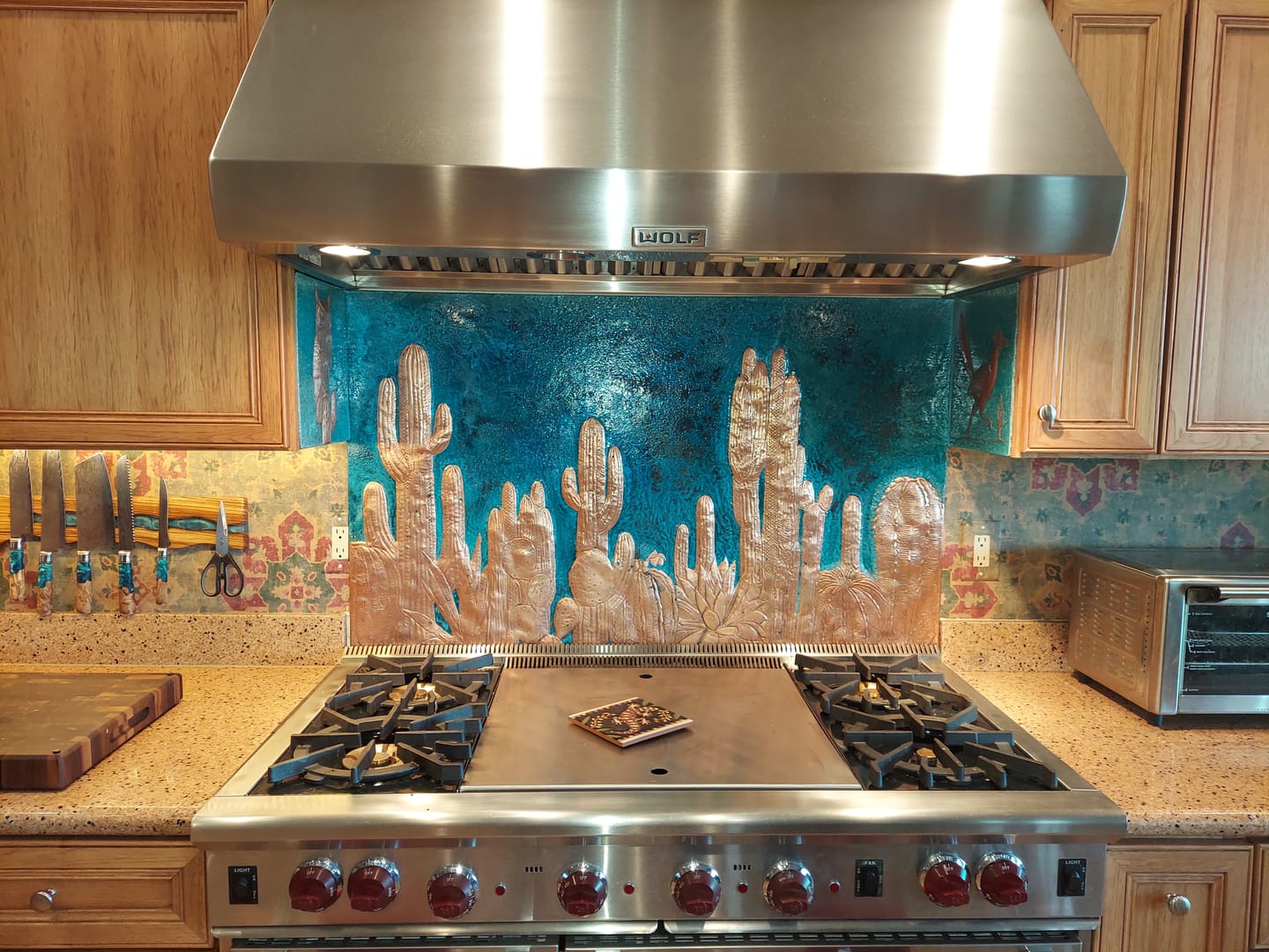 Customer photo review of Cacti Blue Copper Kitchen Backsplash