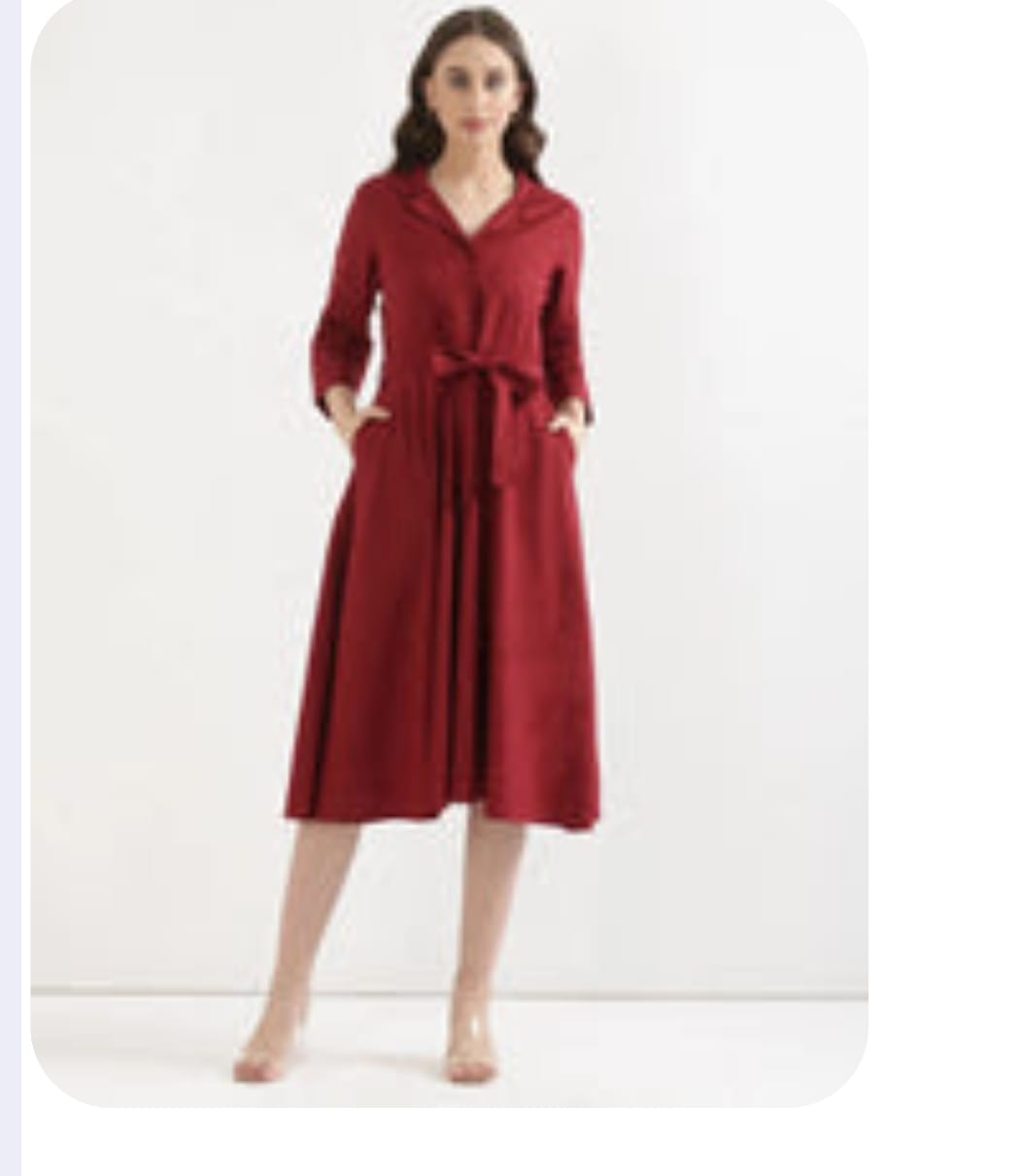 Customer photo review of Women Maroon Airy Linen Flared Dress