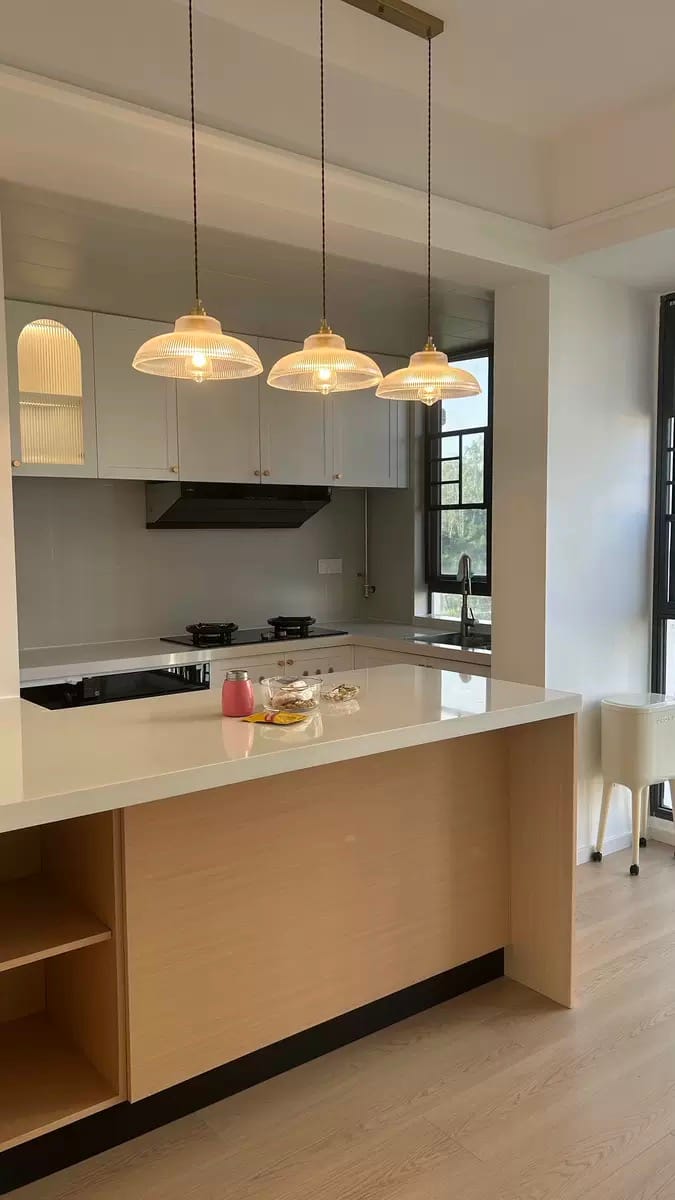 Customer photo review of Adjustable Modern Farmhouse Ribbed Glass Dome Pendant Light