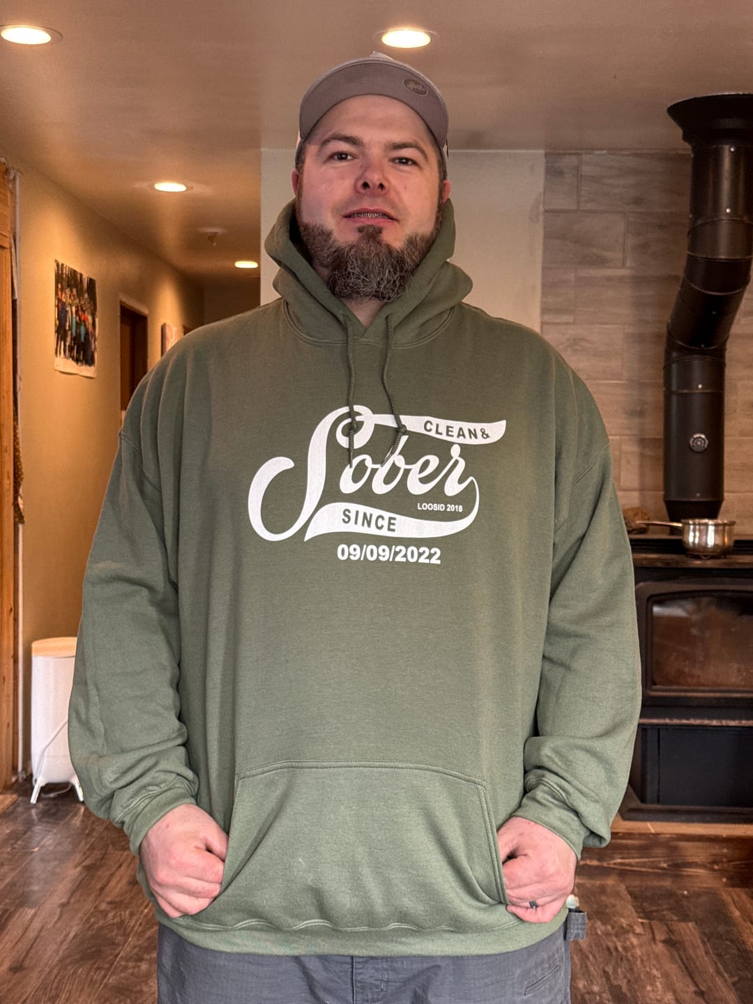 Customer photo review of Recovery Hoodie | Sober Since Men's Hoodie with Custom Sobriety Date