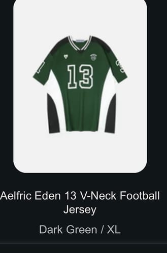 Customer's screenshot of the Aelfric Eden football jersey product page, showing the dark green XL version.