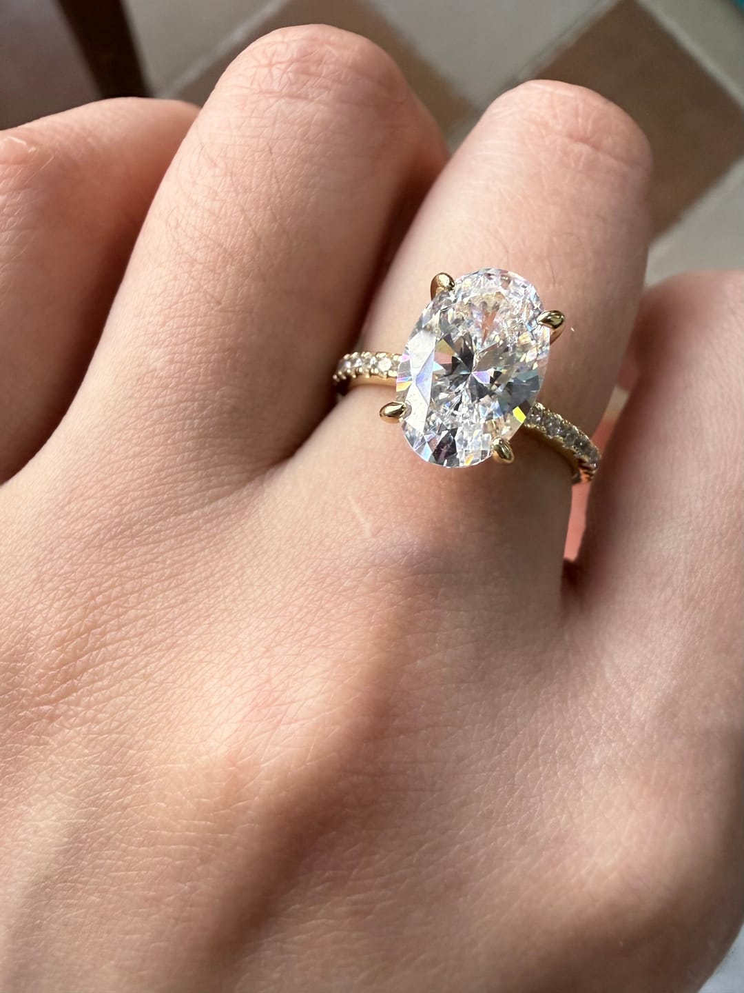 Customer photo review of S925 4.0Ct Oval Cut Classic Hidden Halo Pavé Engagement Ring Promise Ring
