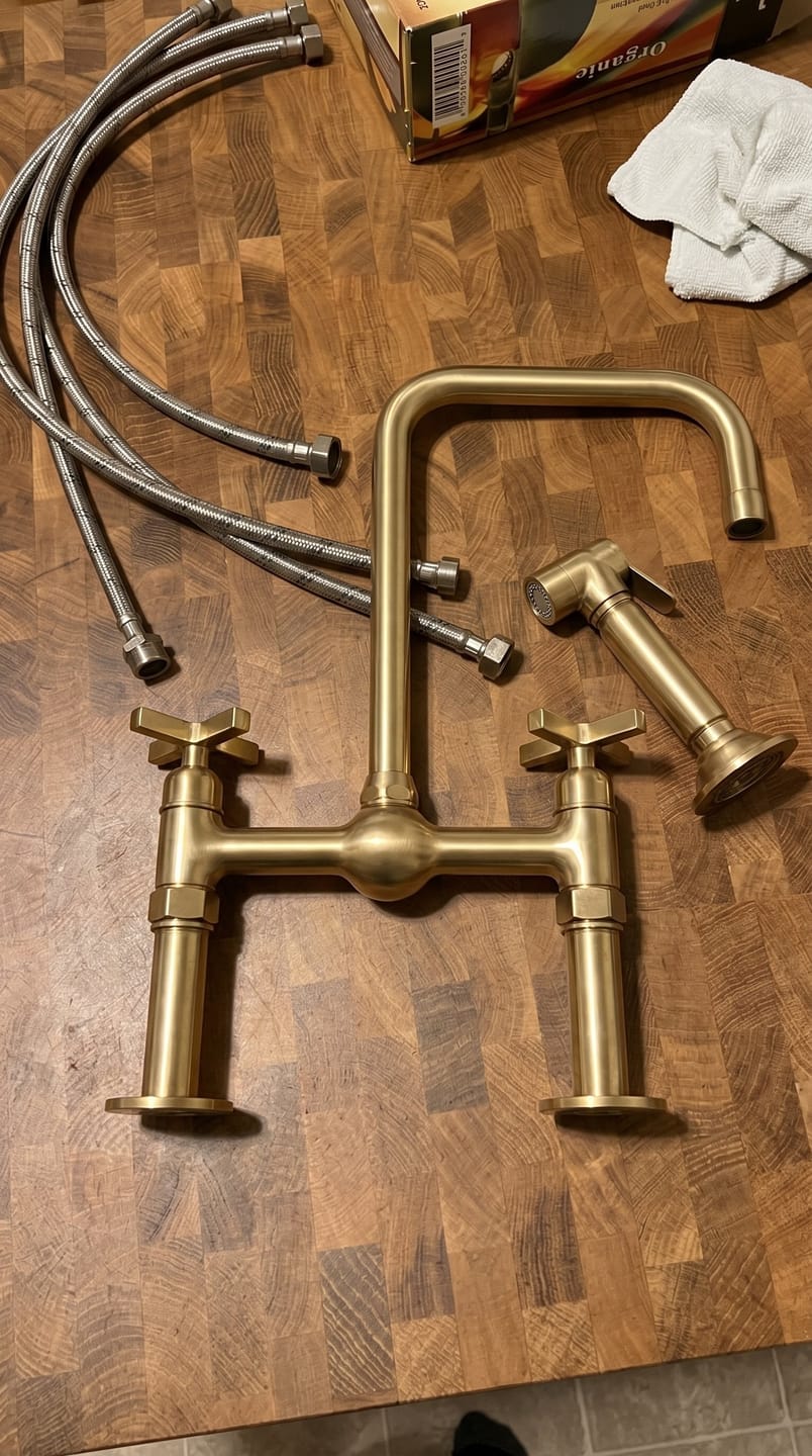 Customer photo review of Nodo Bridge Brass Kitchen Faucet