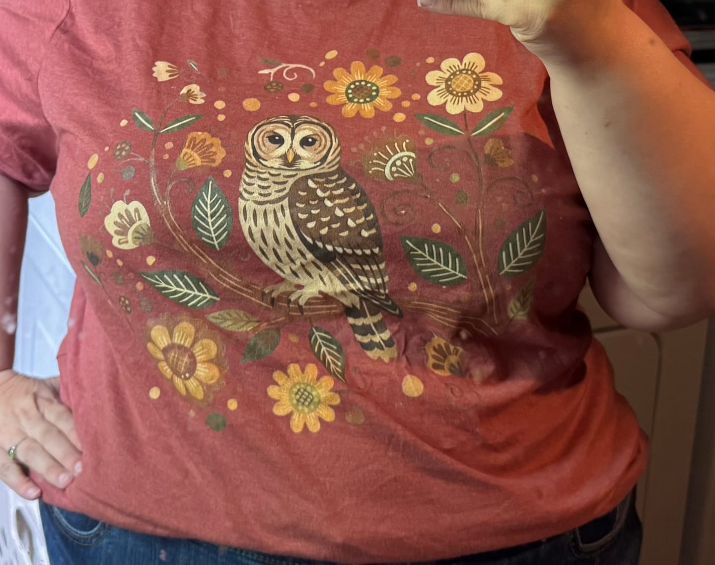 Customer photo review of Folk Art Barred Owl Tee