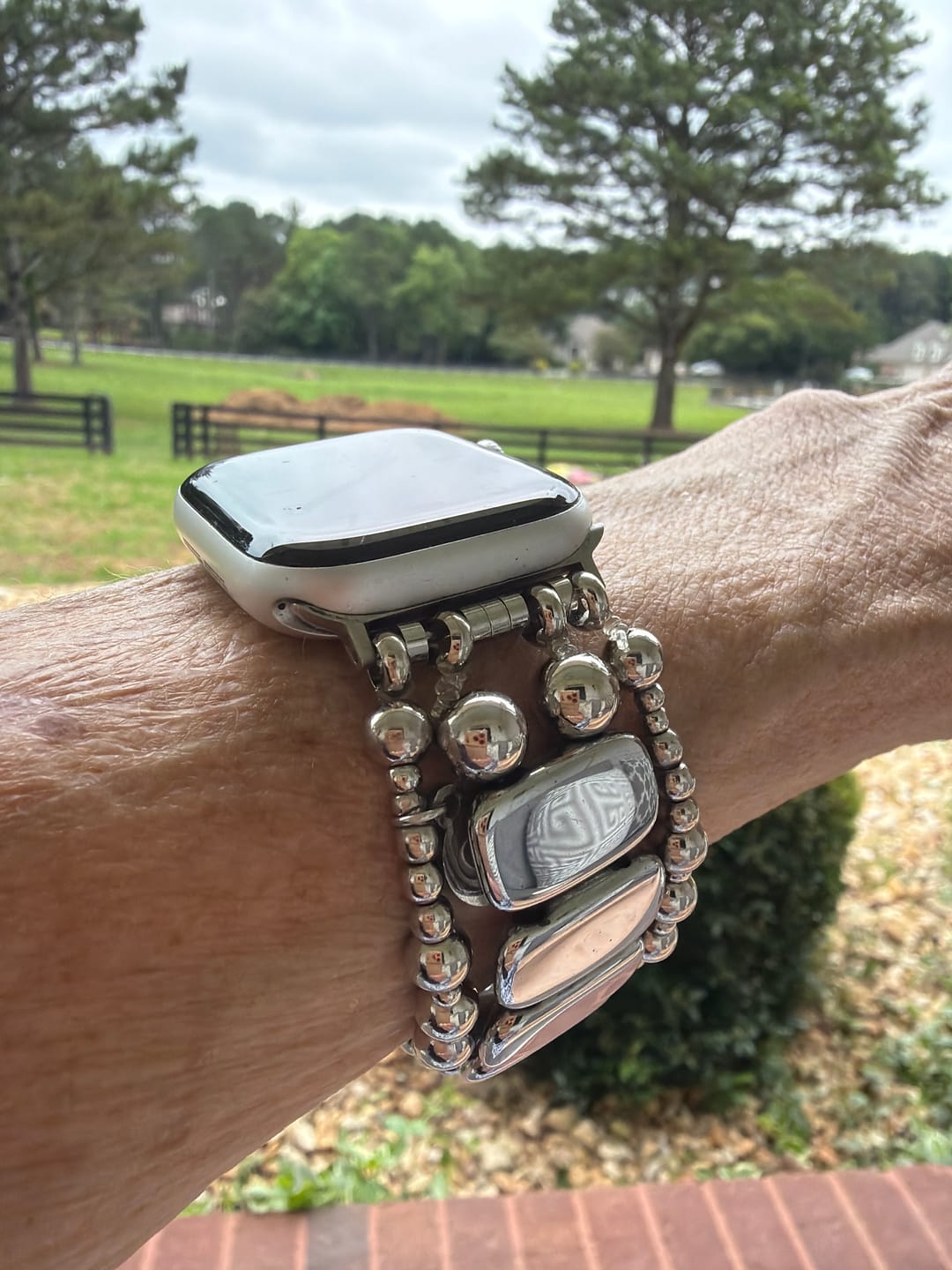 Customer photo review of Platinum Noir Stretch Apple Watch Strap