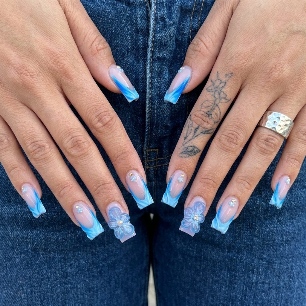 Customer photo review of Pink Heart Swirl — White & Glitter Press-On Nails